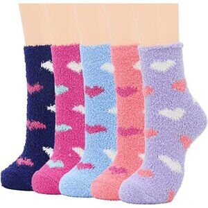 𝅺5 Pairs Luxury Soft Fluffy Fuzzy Socks Warm Winter Fall Thick Cozy Sleep NWT